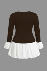"Contrast Ribbed Puff Hem Mini Dress"