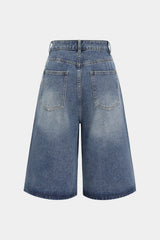 "Denim Asymmetrical Button Shorts"
