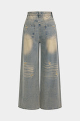 "Denim Frayed Straight Leg Jeans"
