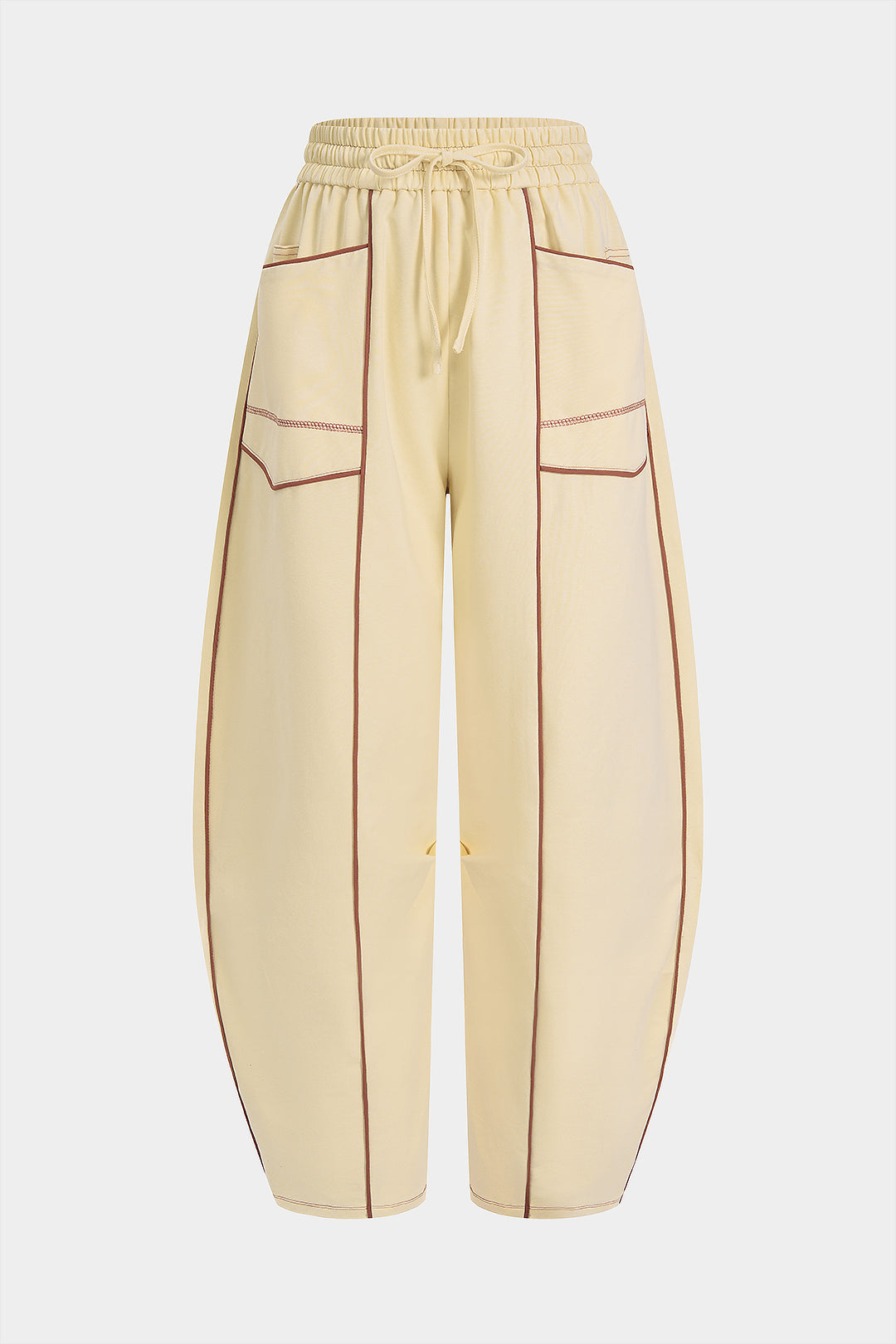 "Contrast Shirred Waistband Drawstring Wide Leg Pants"