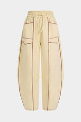 "Contrast Shirred Waistband Drawstring Wide Leg Pants"
