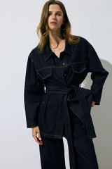 "Denim Belted Long Sleeve Shirt"