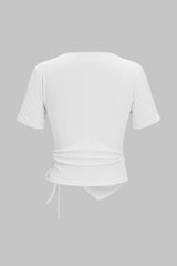 "Asymmetrical Drawstring Short Sleeve T-Shirt"