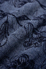 "Denim Floral Print Zipper Barrel Jeans"