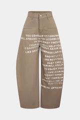 "Denim Letter Print Barrel Jeans"