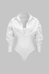 "Button Detail Cut Out Long Sleeve Bodysuit"