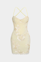 "3D Floral Tie Back Backless Sleeveless Mini Dress"
