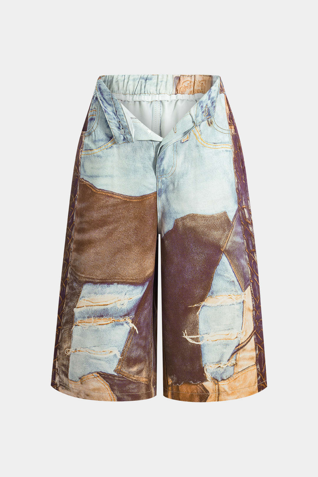 "Chain Print Wide Leg Shorts"