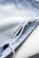 "Denim Asymmetrical Button Pocket Ripped Shorts"