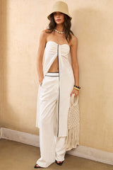 "Contrast Binding Ruched Asymmetrical Tube Top"