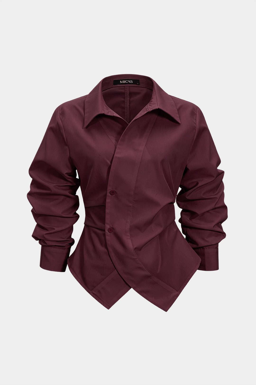 "Button Irregular Ruched Long-Sleeve Shirt"