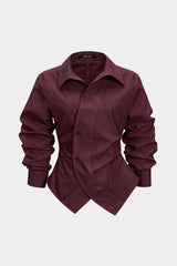 "Button Irregular Ruched Long-Sleeve Shirt"
