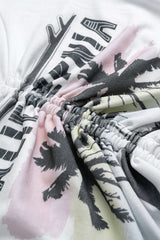 "Coconut Palm Letter Print Round Neck Drawstring Ruched Short Sleeve T-Shirt"