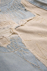 "Denim Asymmetrical Frayed Seamdetail High Waist Shorts"