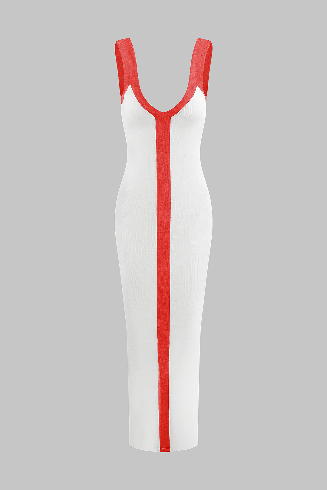 "Colorblock V-neck Ribbed Split Maxi Dress"