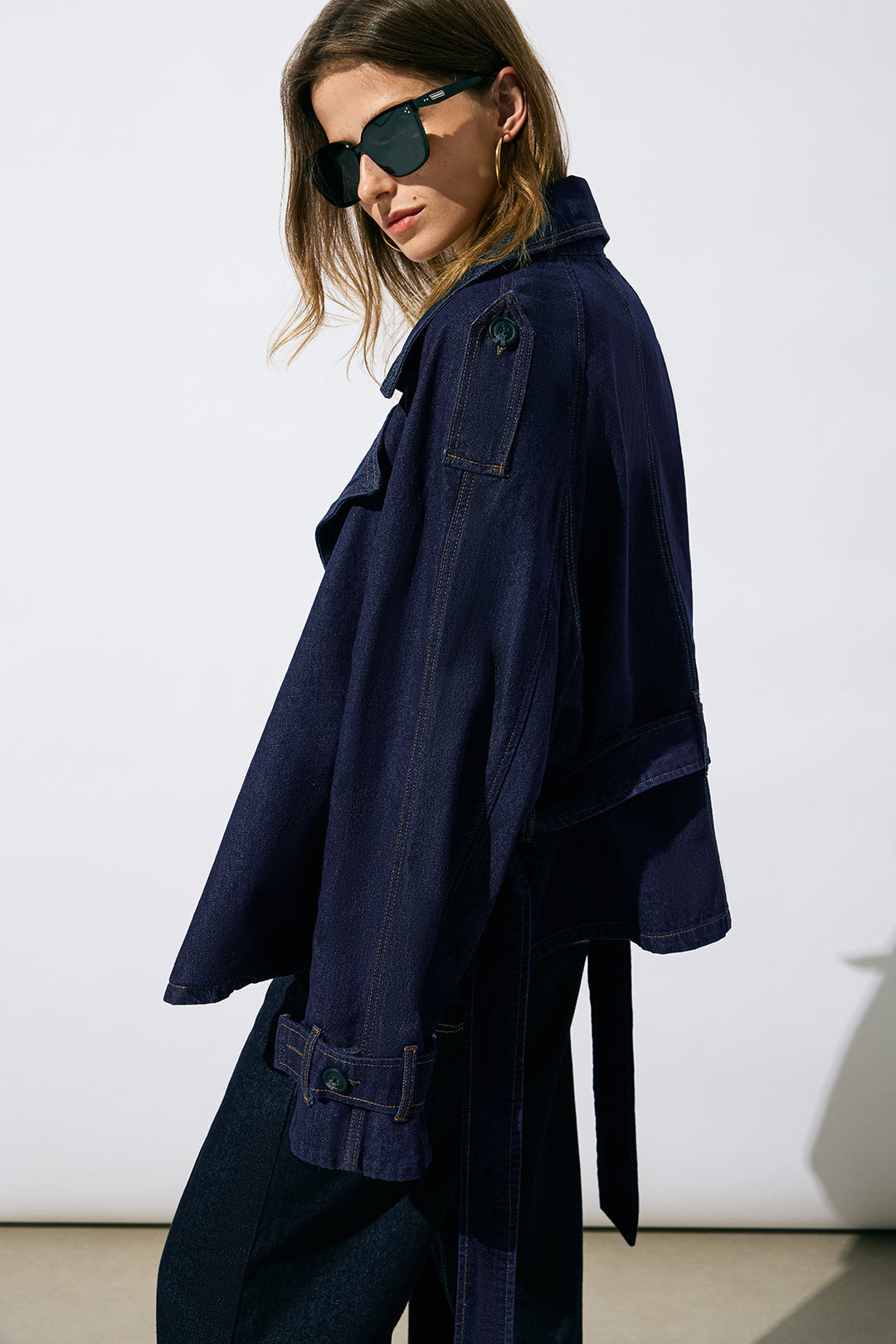 "Denim Belted Asymmetrical Outerwear"