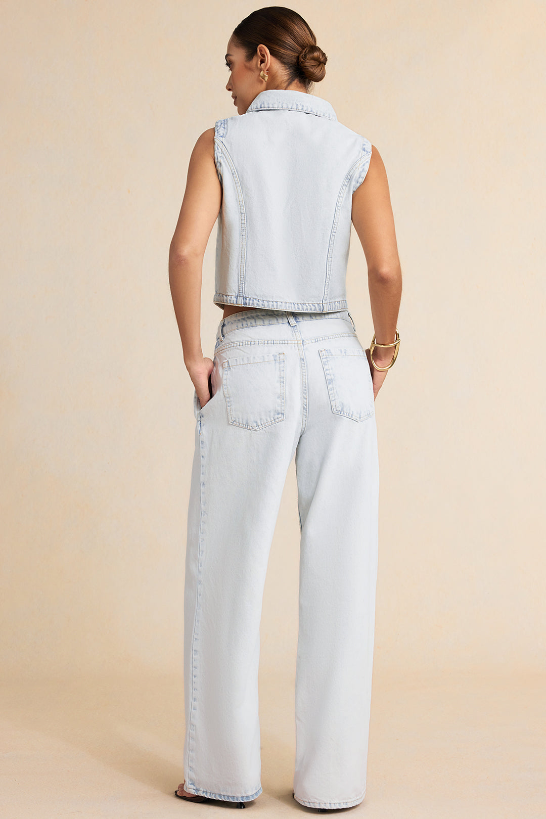 "Denim Asymmetrical Straight Leg Jeans"