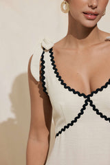 "Contrast Binding Tie-Up Backless Sleeveless Midi Dress"