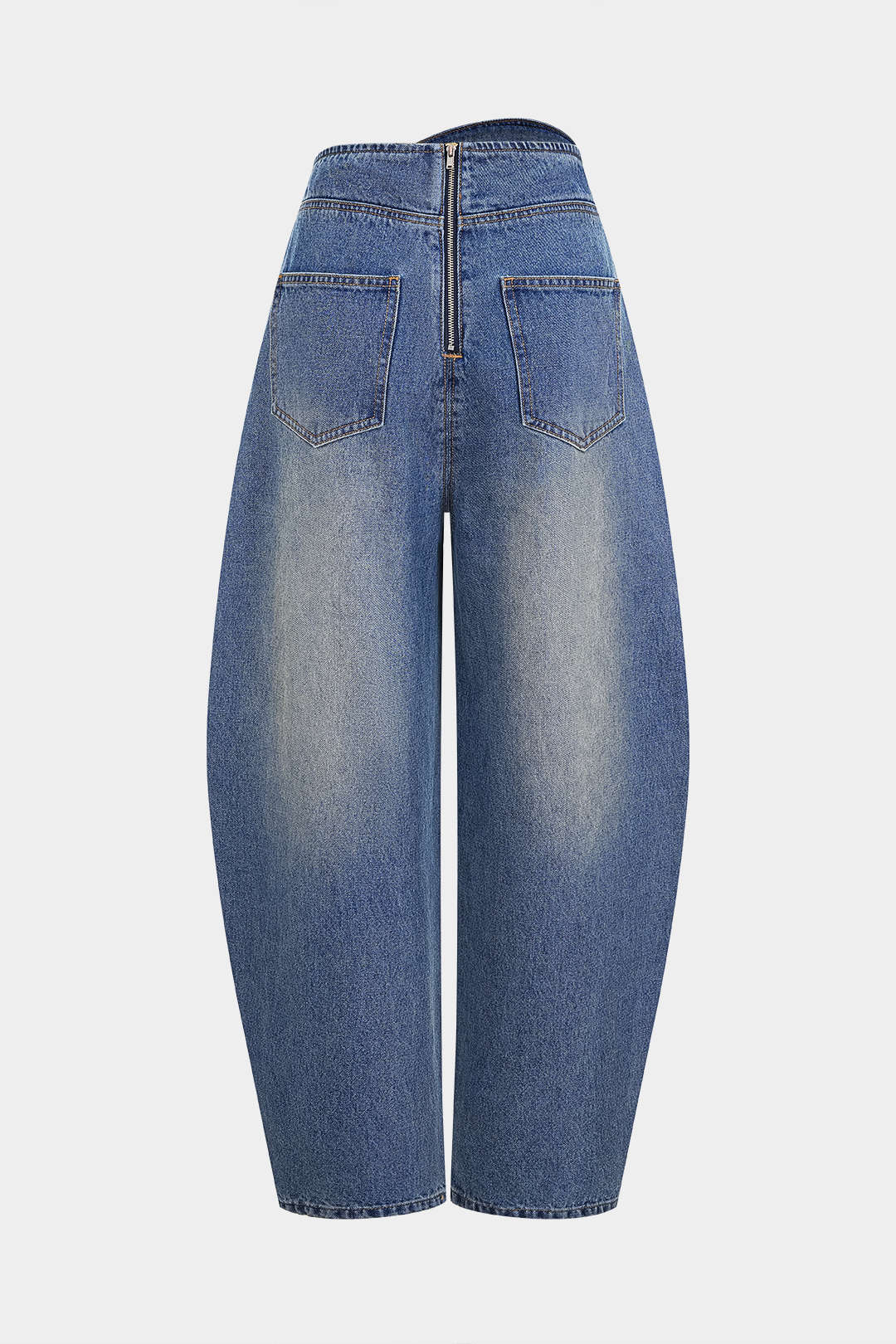 "Denim Asymmetrical Zipper Pocket Jeans"