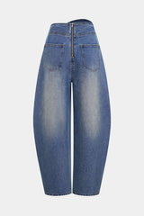"Denim Asymmetrical Zipper Pocket Jeans"