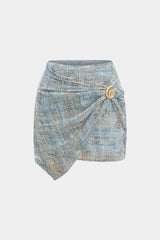 "Abstract Pattern Chiffon Zipper Metallic Sea Shell Decor Ruched Skirt"