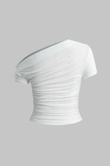 "Basic Asymmetrical Ruched T-shirt"