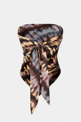 "Abstract Tie Dye Print Satin Knotted Backless Tube Top"