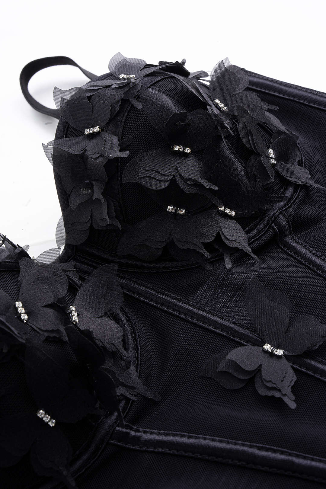 "3D Flower Appliques Sheer Mesh Corset Backless Cami Top"