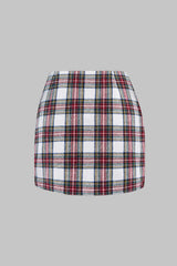 "Contrast Plaid Print Asymmetrical High Waist Mini Skirt"