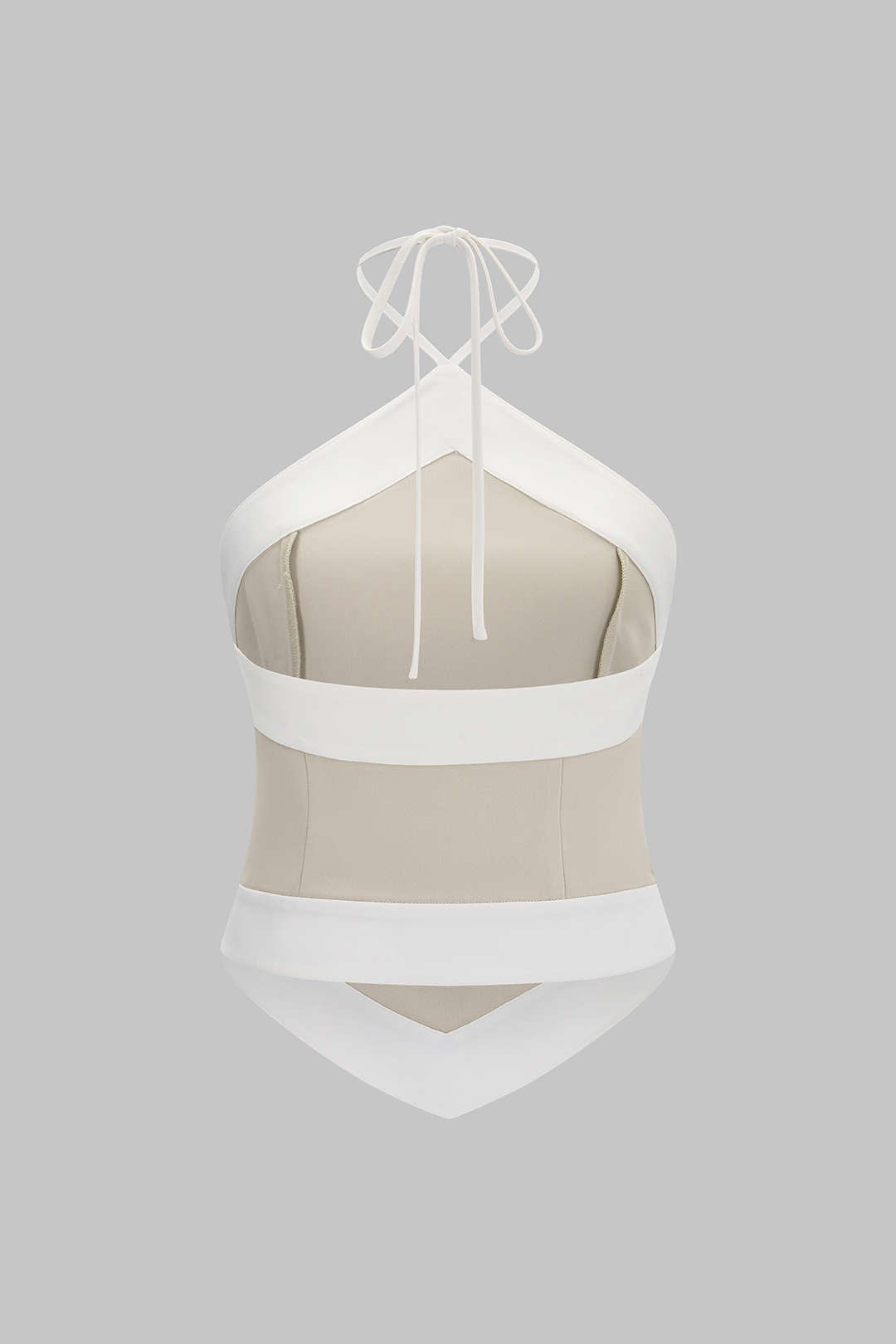 "Contrast Halter Neck Tie-Up Backless Cami Top"