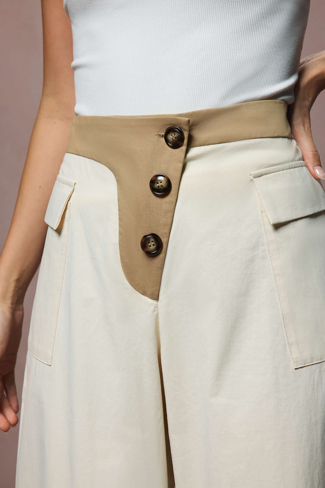 "Asymmetrical Button Wide Leg Trousers"