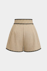 "Contrast Trim Belted Shorts"