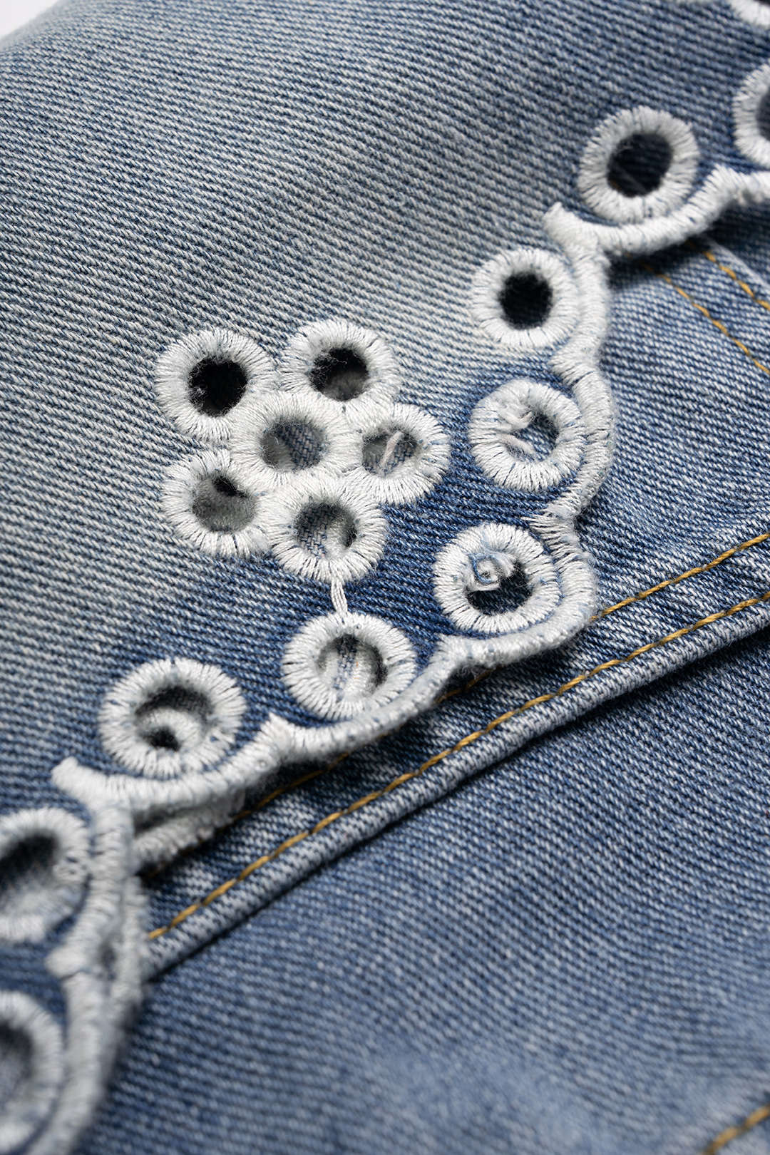 "Denim Embroidery Hollow Out Wide Leg Shorts"