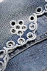 "Denim Embroidery Hollow Out Wide Leg Shorts"