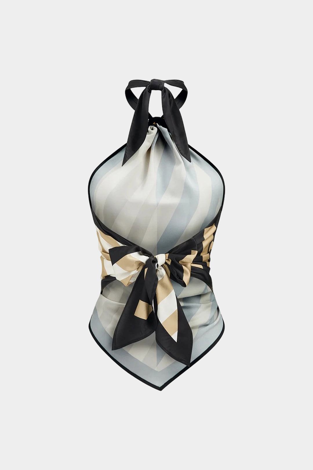 "Contrast Stripes Print Satin Halter Neck Backless Tank Top"