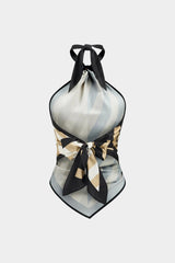 "Contrast Stripes Print Satin Halter Neck Backless Tank Top"