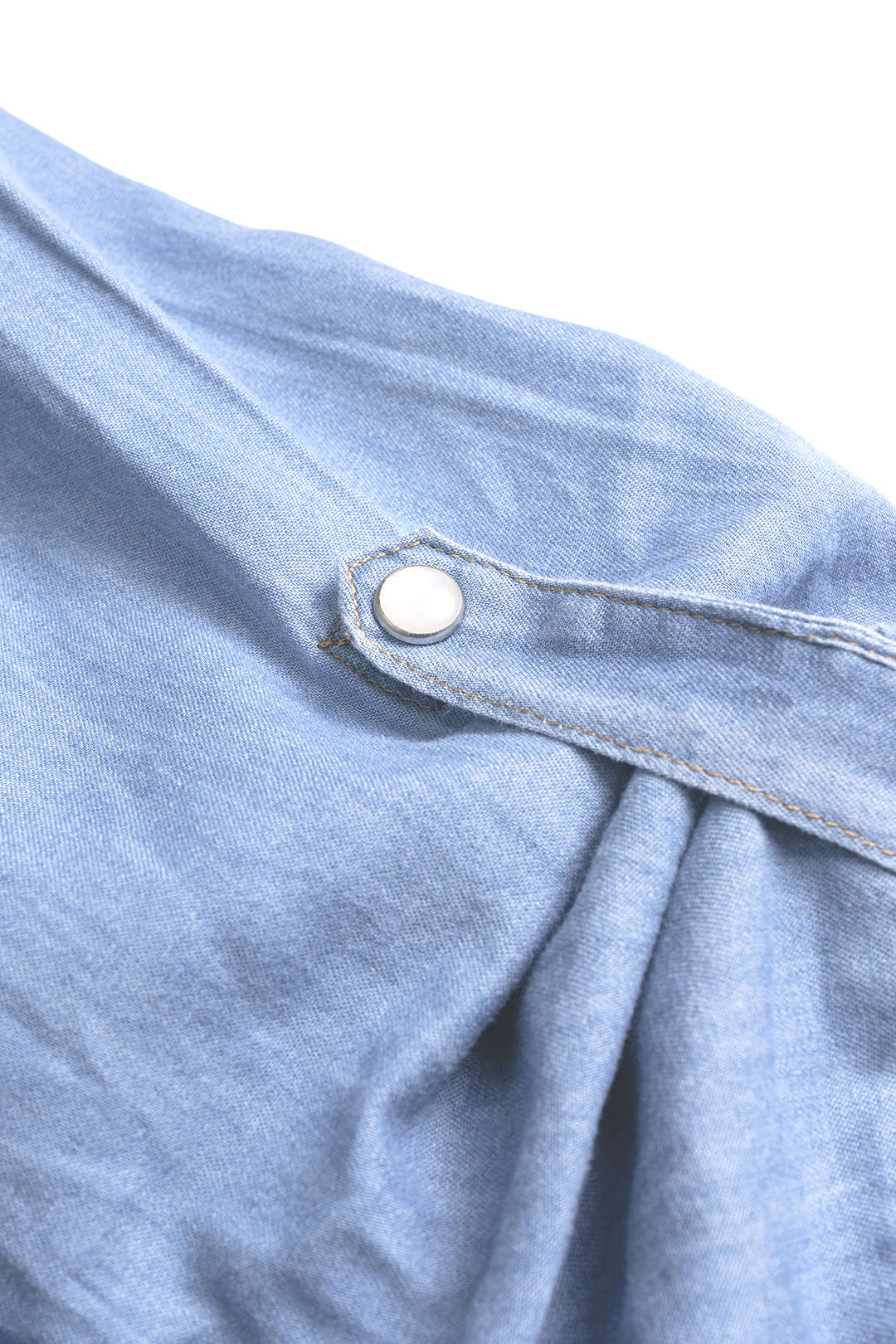 "Denim Lapel Knotted Short Sleeve Shirt"
