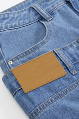 "Denim Asymmetrical Pocket Button Skirt"