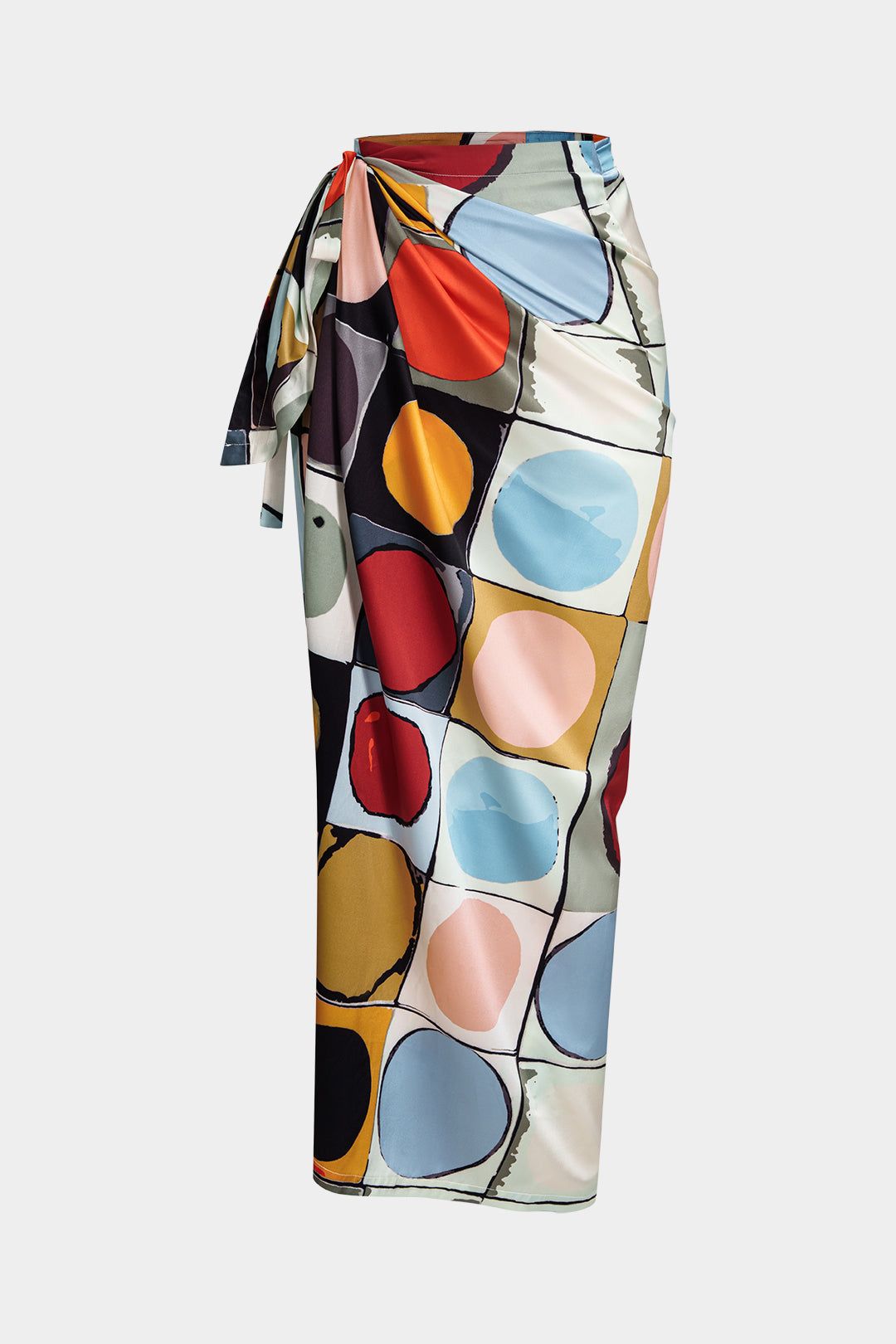 "Color Block Geometric Print Tie Front Cover Up"