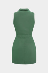 "Button Pocket Sleeveless Mini Dress"