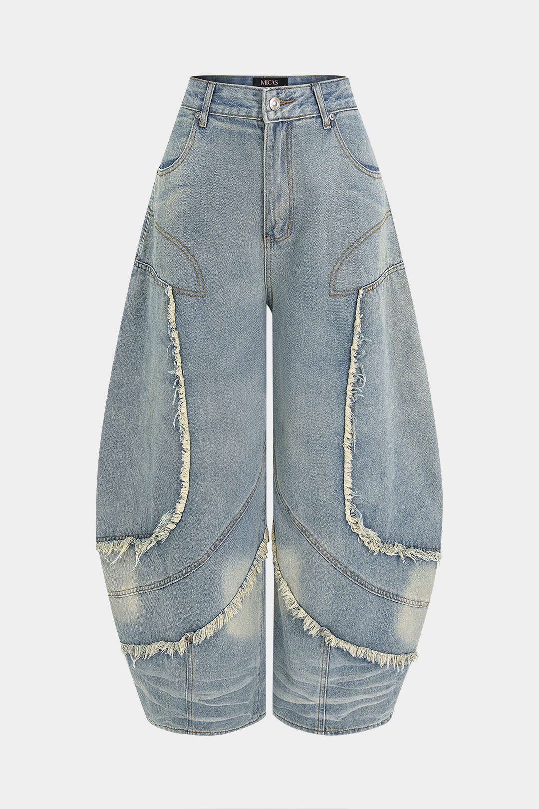 "Denim Frayed Wide Leg Jeans"