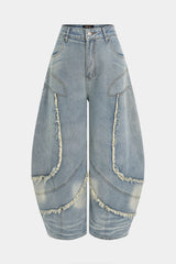 "Denim Frayed Wide Leg Jeans"