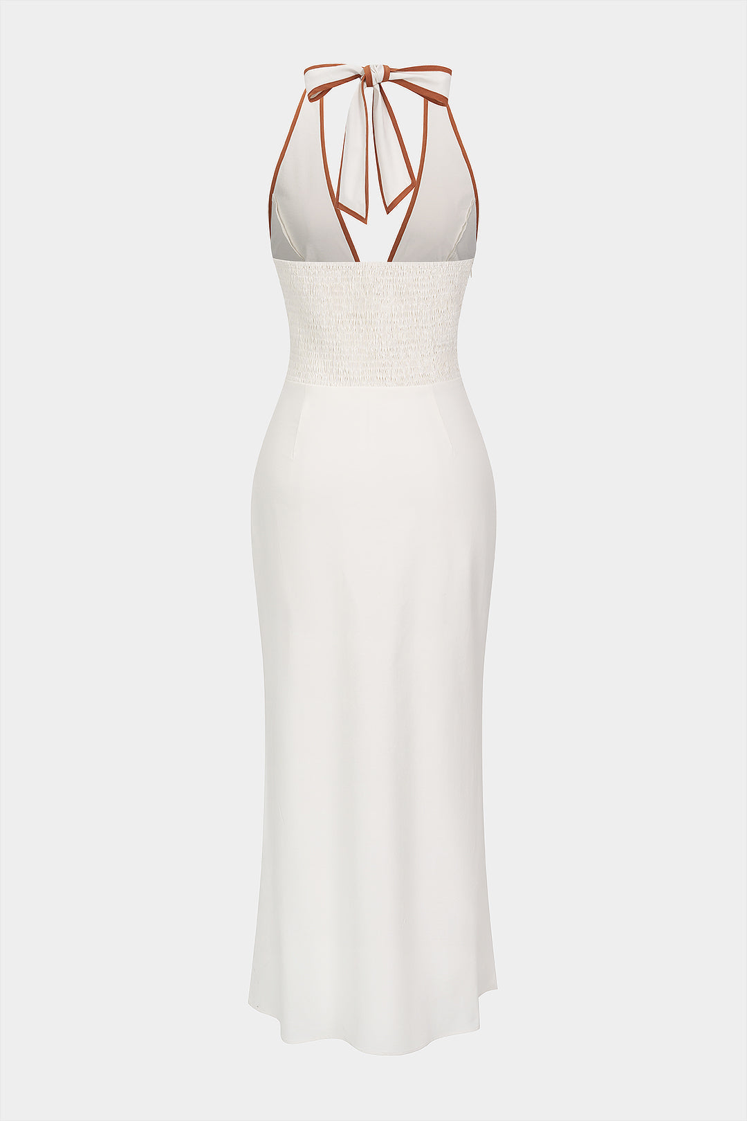 "Contrast Binding Halter V-Neck Sleeveless Midi Dress"