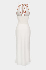 "Contrast Binding Halter V-Neck Sleeveless Midi Dress"