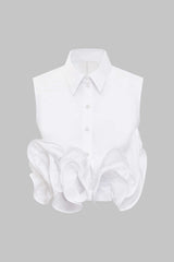 "Button Ruffle Ruched Tank Top"