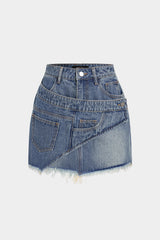 "Denim Asymmetrical Frayed Skirt"