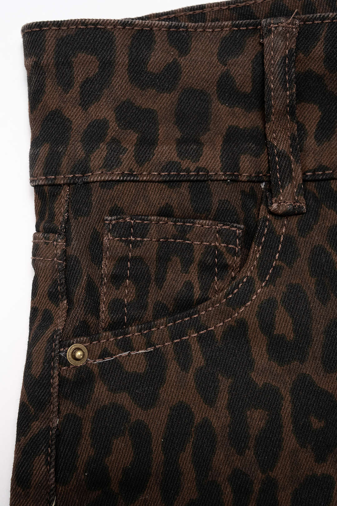 "Denim Leopard Print High Waist Shorts"