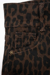 "Denim Leopard Print High Waist Shorts"