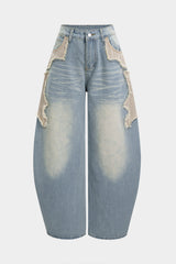 "Button Pocket Wide Leg Jeans"