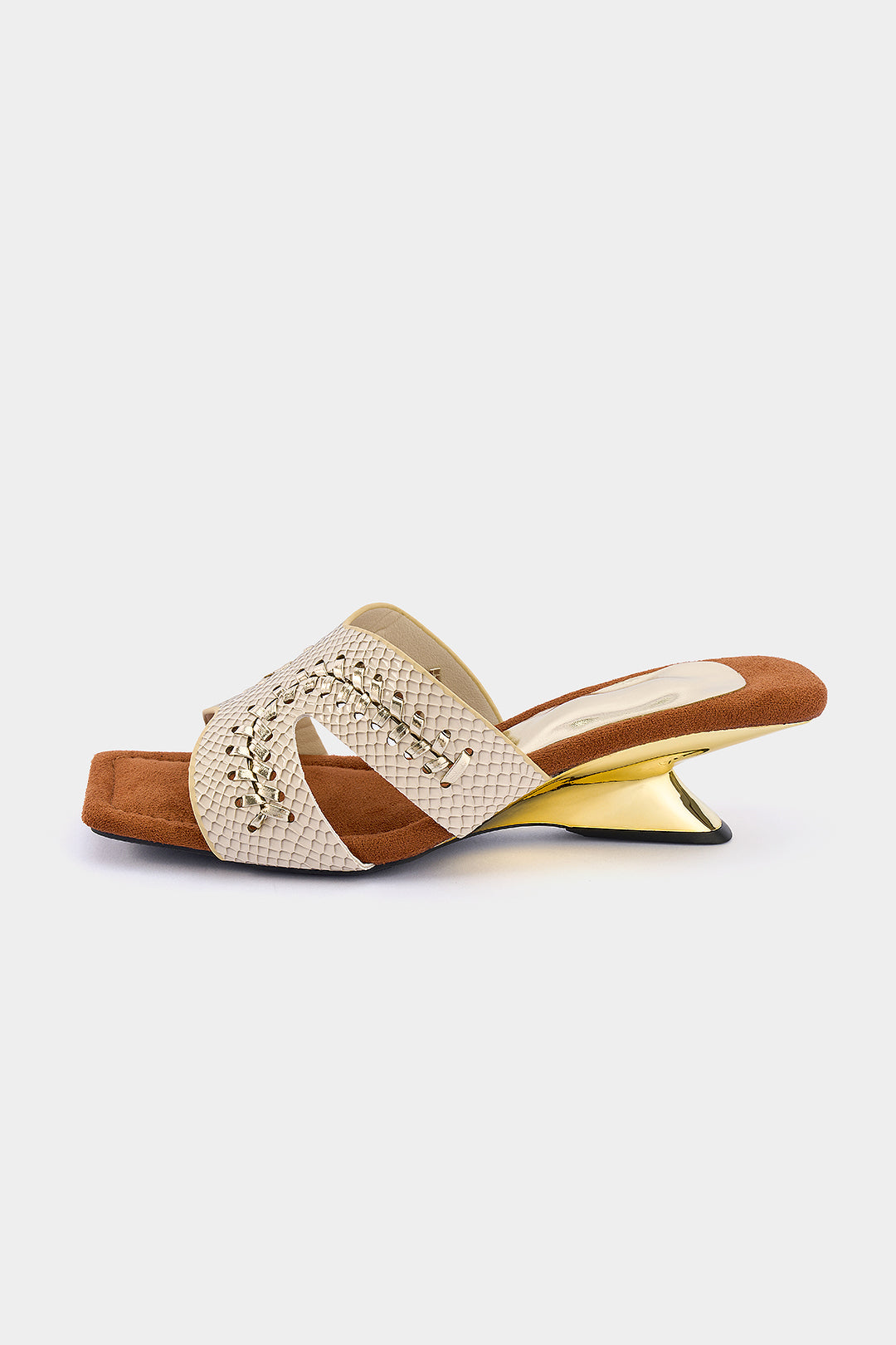 "Crocodile Print Leather Square Sandals"